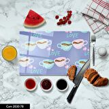 ANTİBAKTERİYEL CAM KESME TAHTASI | BASKILI KESİM TABLASI | 25x35 cm